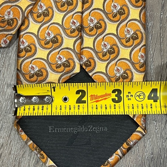 Ermenegildo Zegna Tie Yellow Floral Pattern Geometric 100% Silk Made in Italy - Picture 8 of 10